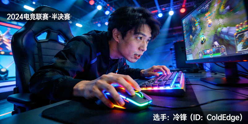 电竞比赛战报配图 - 电竞选手在比赛中专注操作键盘鼠标